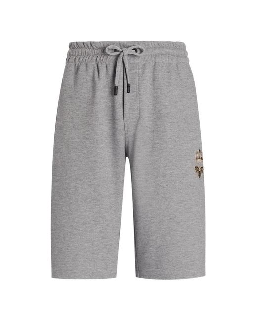 Dolce & Gabbana Gray Jersey Jogging Shorts With Embroidery for men