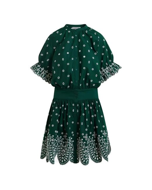 Essentiel Antwerp Green Flower-Embroidery Cotton Mini Dress