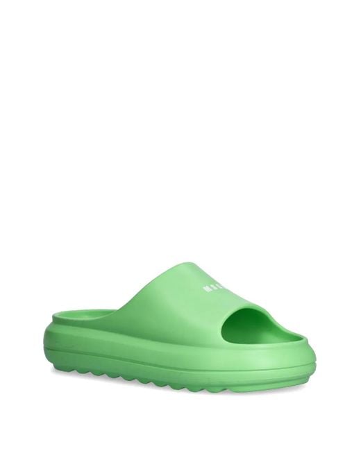 MSGM Green Debossed-Logo Slides