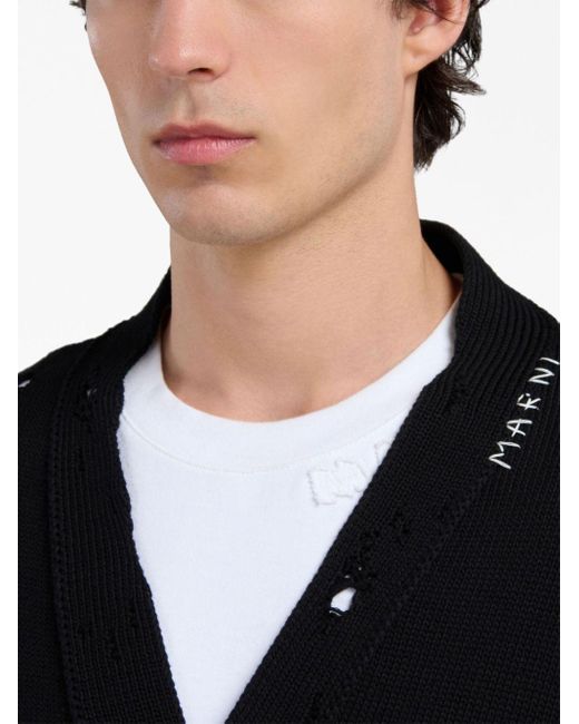 Marni Black Dishevelled Cotton Cardigan for men