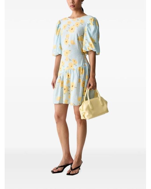 Never Fully Dressed White Floral-Print Puff-Sleeve Mini Dress