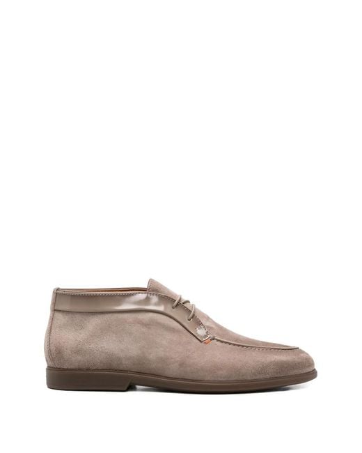 Santoni Brown Lace-Up Leather Boots for men