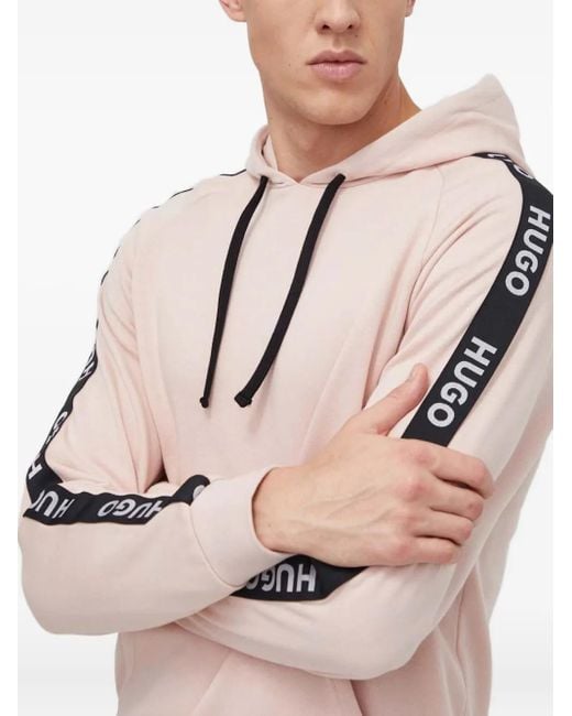 HUGO Pink Logo-Tape Hooded Sweatshirt for men