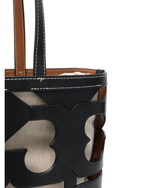 Tory Burch Black Cutout Logo Leather Tote Bag
