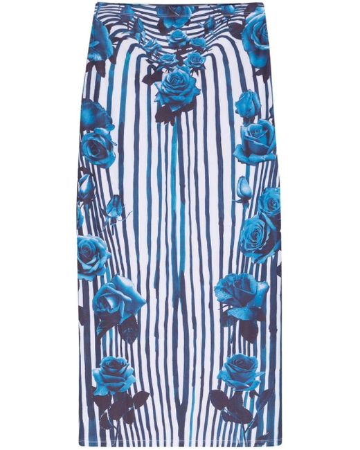 Falda de tubo con motivo floral Jean Paul Gaultier de color Blue