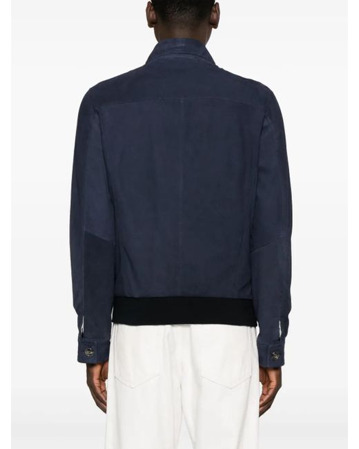 Barba Napoli Blue Spread-Collar Suede Jacket for men