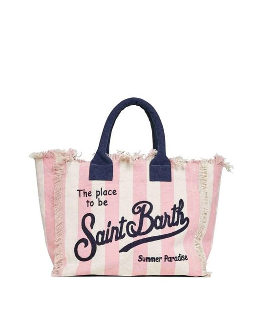 Mc2 Saint Barth Pink Regular Vanity Vertical-Stripes Tote Bag