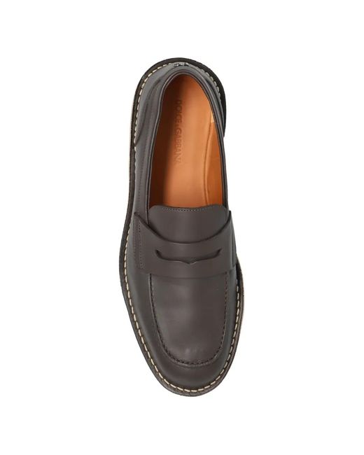 Dolce & Gabbana White Logo-Detail Leather Penny Loafers for men