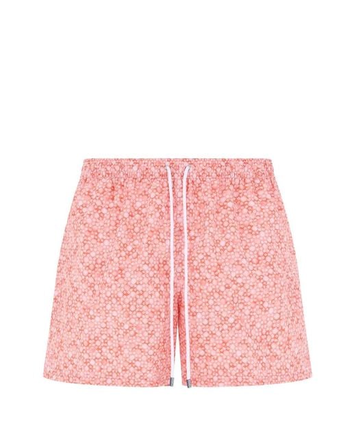 Fedeli Pink Floral-Print Drawstring Swim Shorts for men