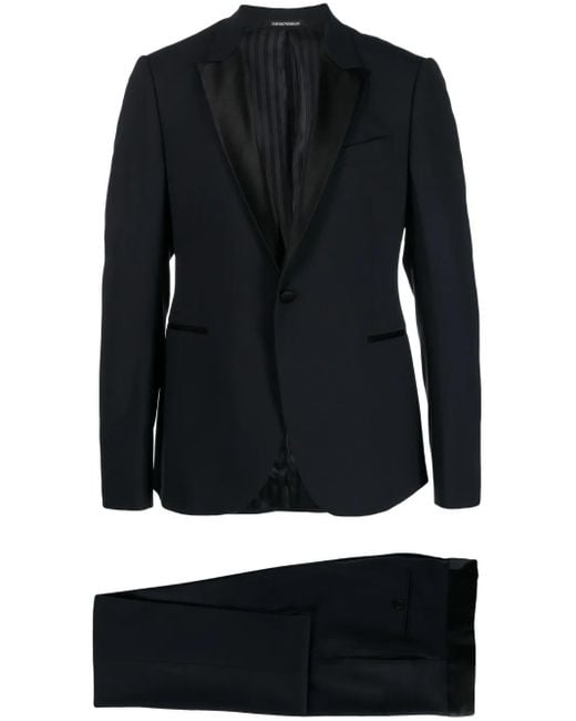 Emporio Armani Black Satin-Trim Single-Breasted Suit for men