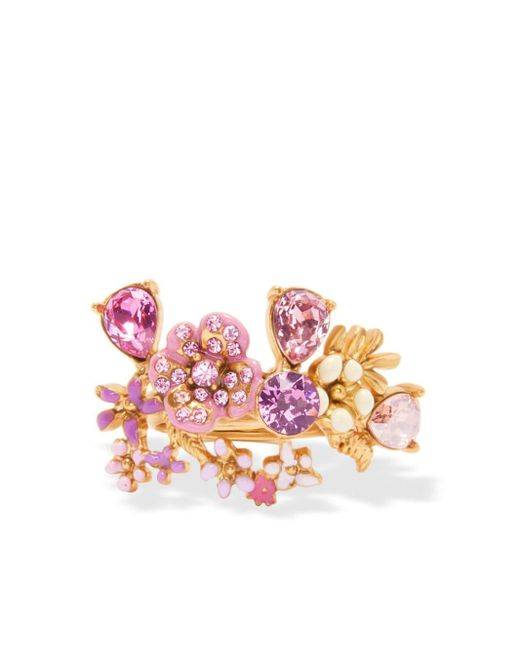 Oscar de la Renta Pink Flower Garden Ring mit Kristallen