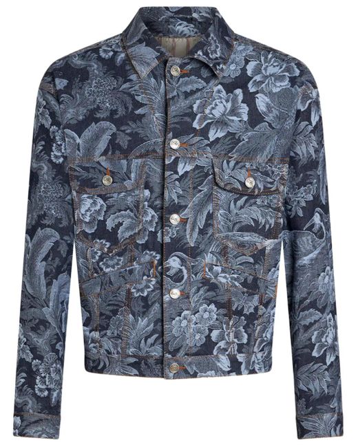 Etro Blue Floral-Jacquard Denim Jacket for men