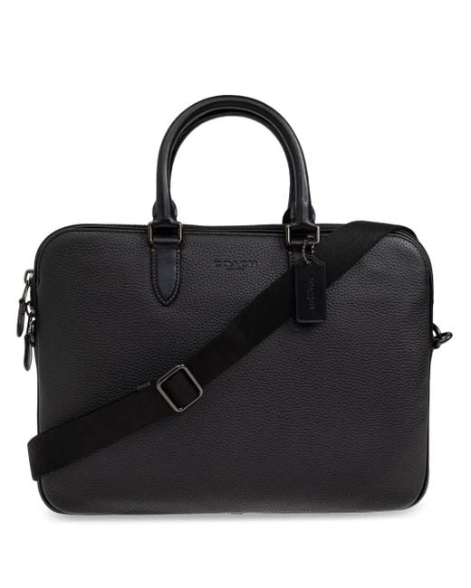 COACH Black Logo-Embossed Laptop Bag for men