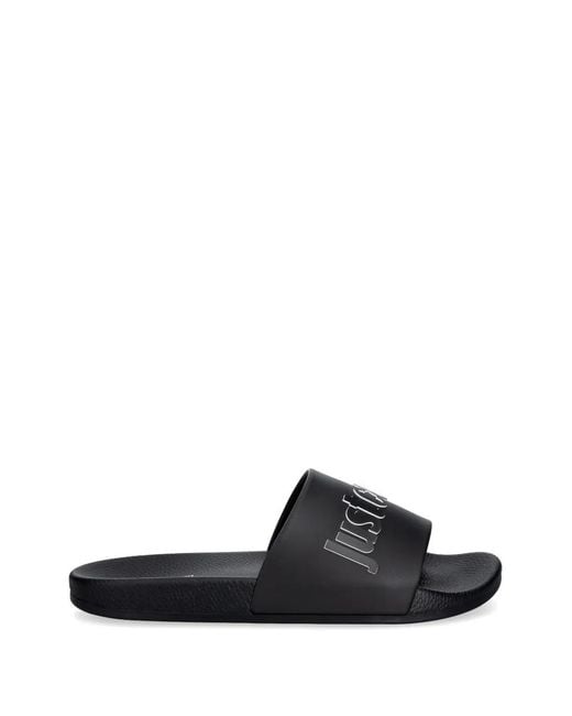 Just Cavalli Black Logo-Embossed Slides