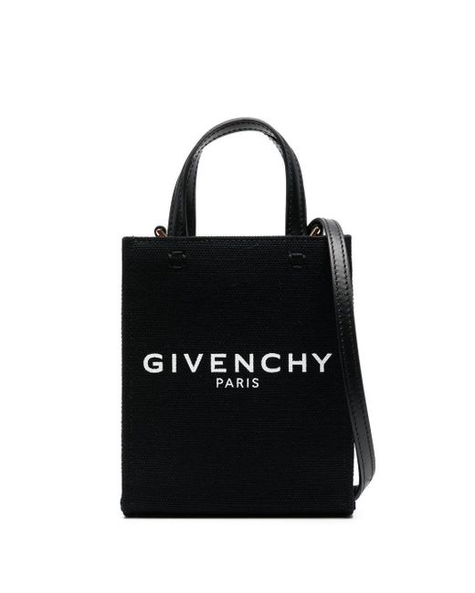 Sac À Main En Toile Enduite Imprimée À Finitions En Cuir G-tote Mini Givenchy en coloris Black