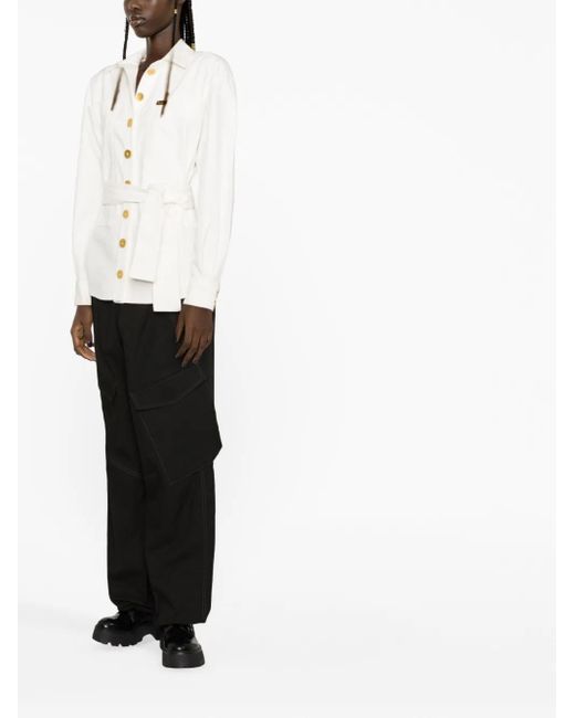 Balmain White Logo-Plaque Denim Shirt Jacket