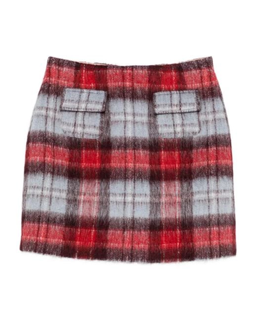 N°21 Red Flap-Pocket Checked Mini Skirt
