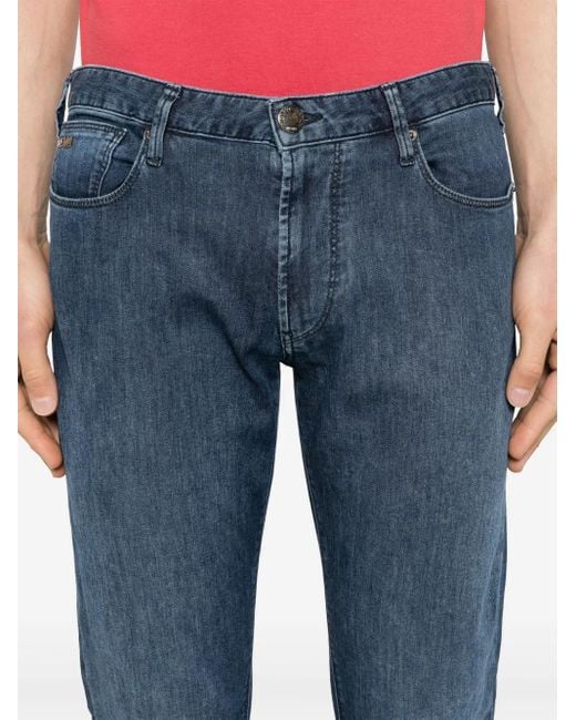 Emporio Armani Blue Slim Fit Logo Patch Jeans for men