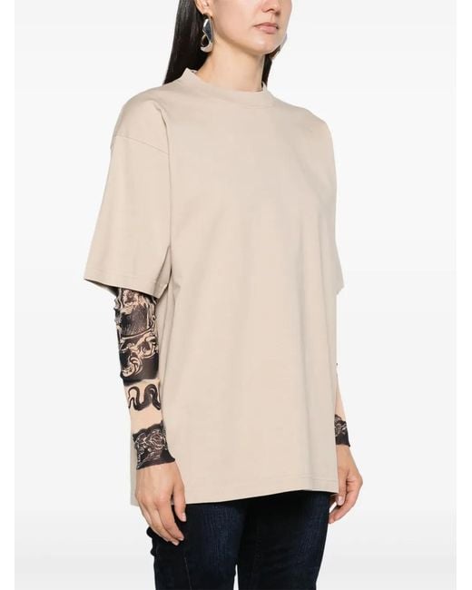 Balenciaga Natural Rhinestoned Cotton T-Shirt