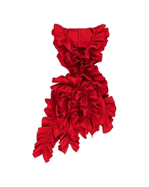 AKNVAS Red Ruffled Mini Dress
