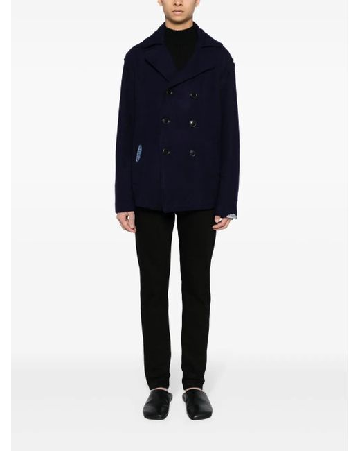 Greg Lauren Blue Denim-Patch Double-Breasted Jacket for men