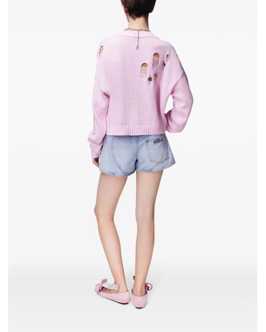 Area Pink Butterfly-Embellished Organic Cotton-Blend Cardigan