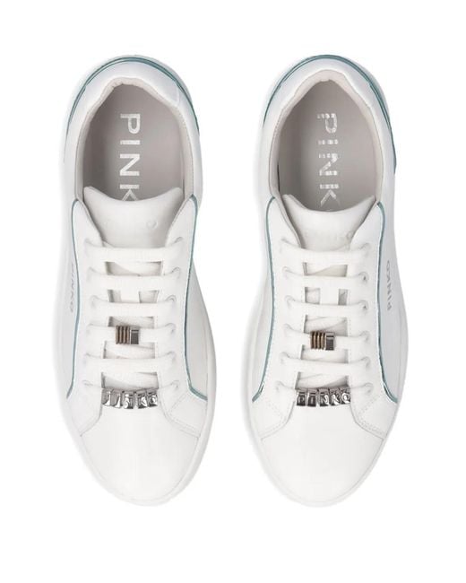 Pinko White Leather Sneakers With Logo