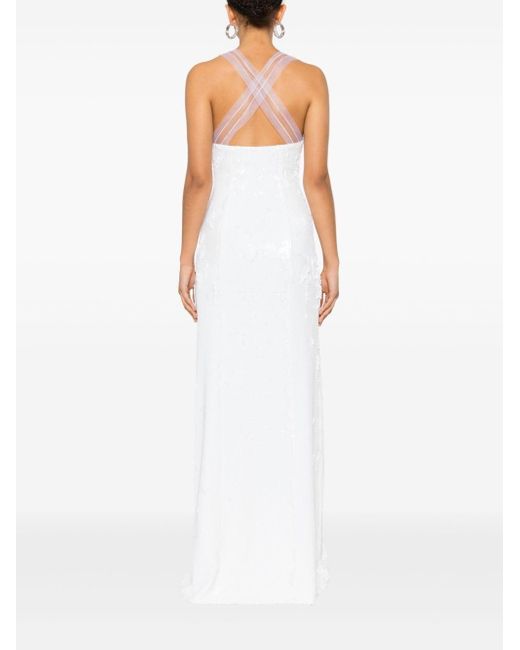 Genny White Sequined Sleeveless Gown