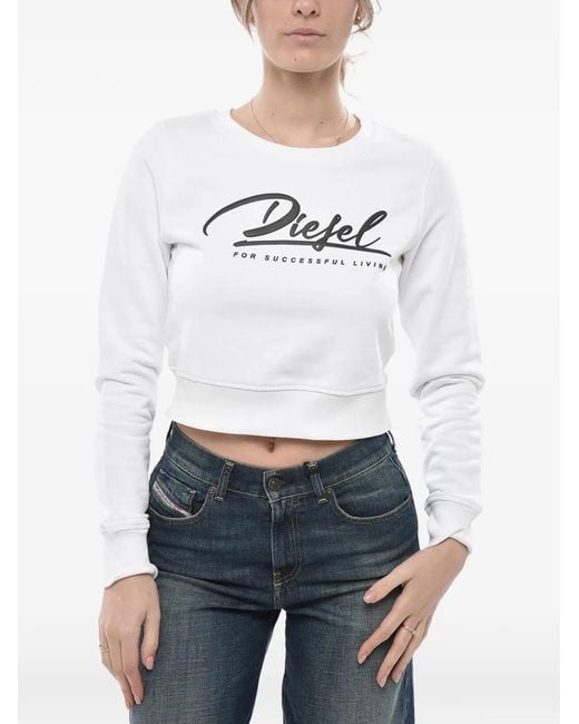 DIESEL White Logo-Print Cropped Sweatshirt