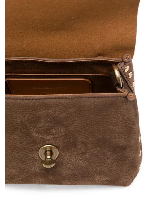 Zanellato Brown Postina Studded Pebbled-Leather Tote Bag