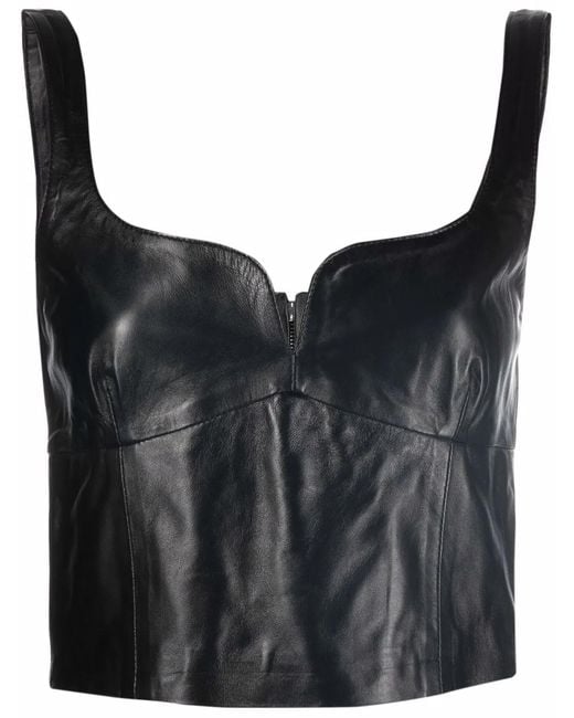 Manokhi Black Cropped Leather Vest