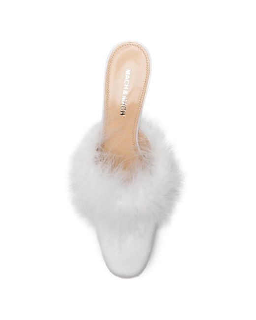 Mach & Mach White Carolyn B Feather-Trim Square-Toe Mules