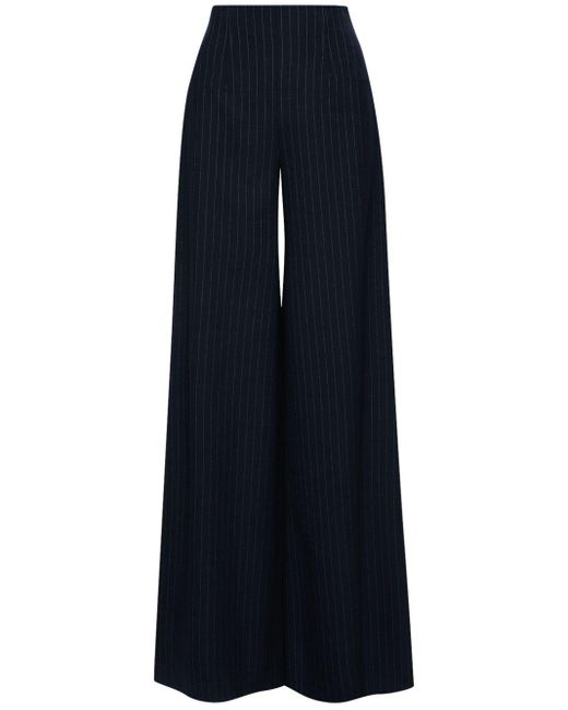 Oscar de la Renta Blue Vertical-stripe Wool-blend Trousers