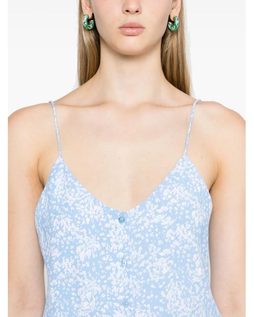 Calvin Klein Blue Floral-Print Crepe Blouse