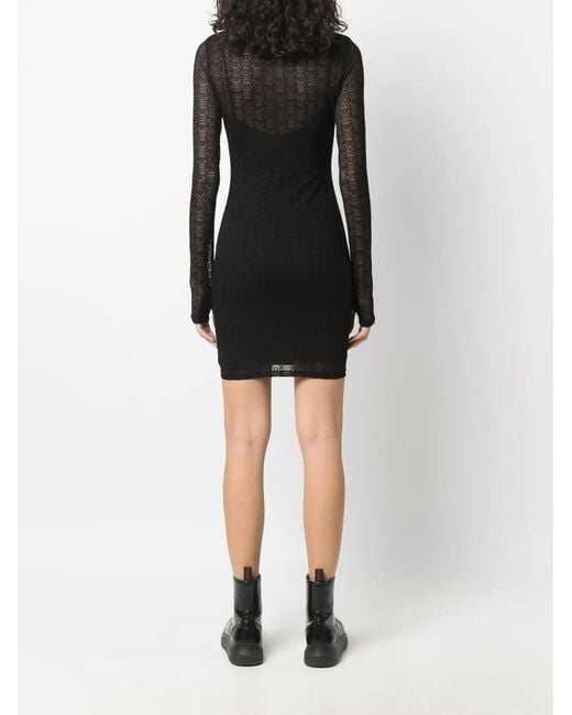 Philipp Plein Black Monogram-Pattern Tulle Mini Dress