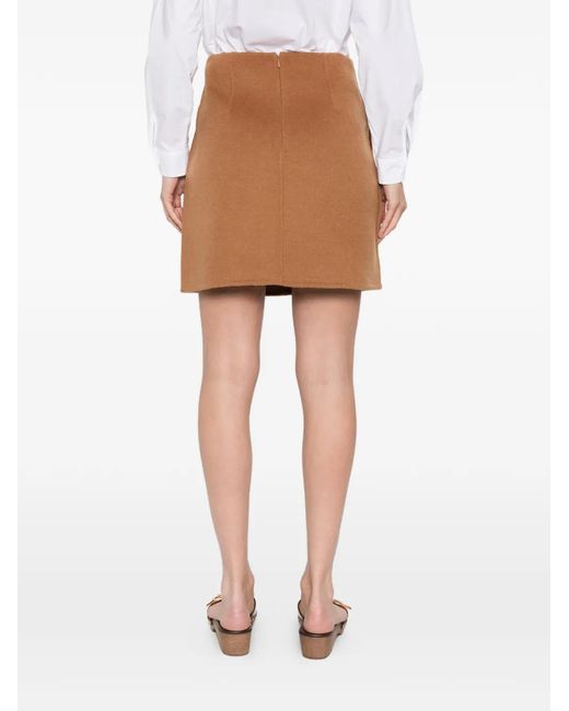 MAISON 123 Brown Camellia Patch Pockets Mini Skirt