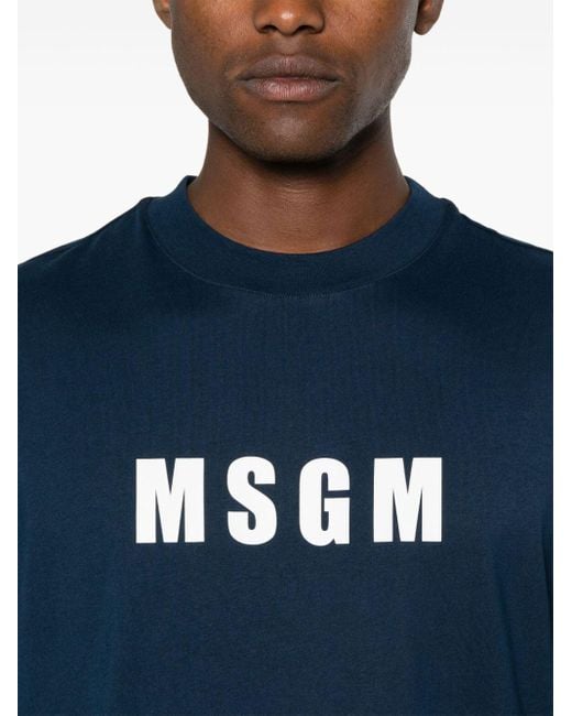 T-shirt en coton à logo imprimé MSGM pour homme en coloris Blue