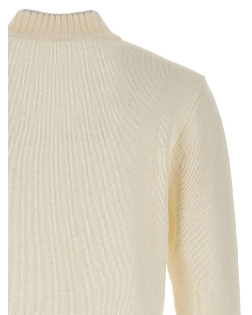 Eleventy White Stand-Up Collar Striped-Trim Cardigan for men