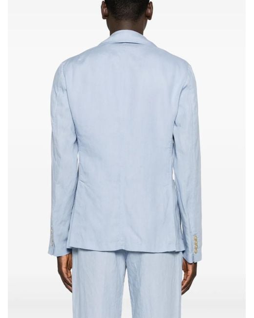 Canali Blue Single-Breasted Linen Blazer for men