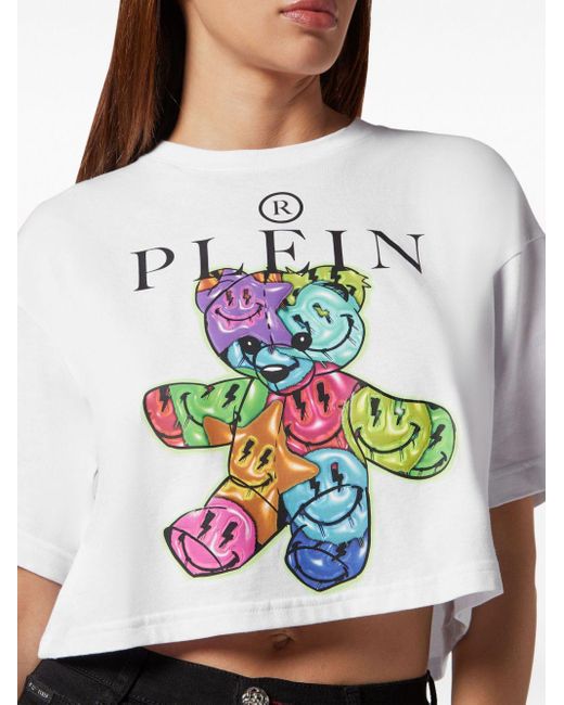 Philipp Plein White Graphic-print Cotton Cropped T-shirt