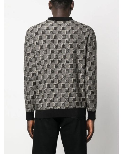M I S B H V Gray Logo-Jacquard Polo Jumper for men