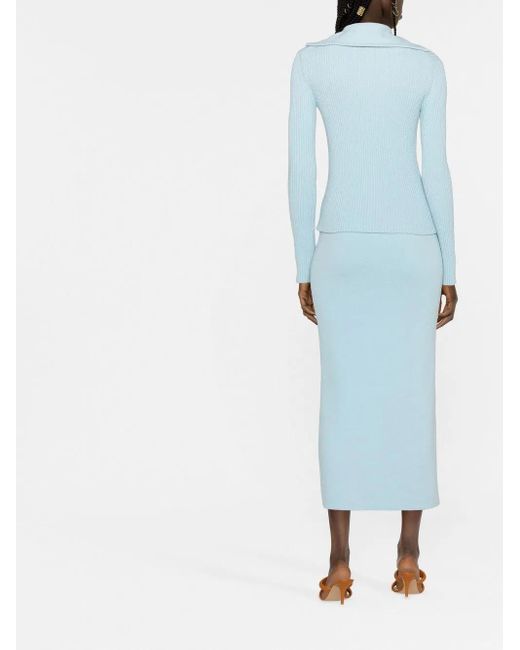 Nanushka Blue Rib-Knit Zipped Cardigan