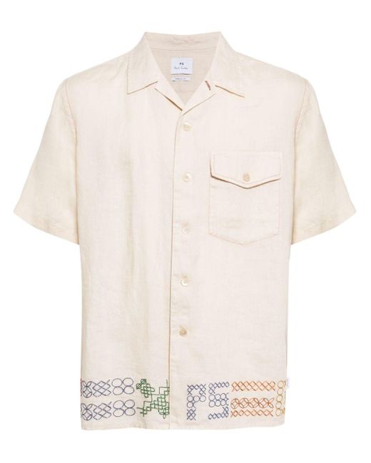 PS by Paul Smith White Contrast-stitching Linen Shirt for men