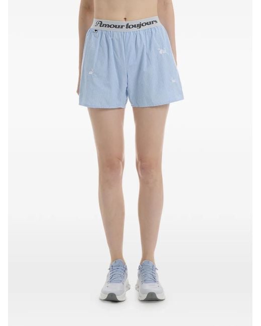 Carne Bollente Blue Stripe-Pattern Embroidered Shorts
