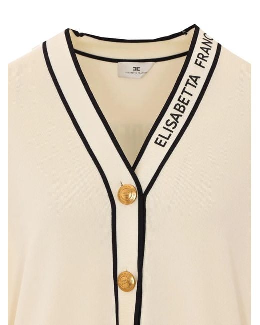 Elisabetta Franchi Natural Logo-Knit Button-Up Cardigan