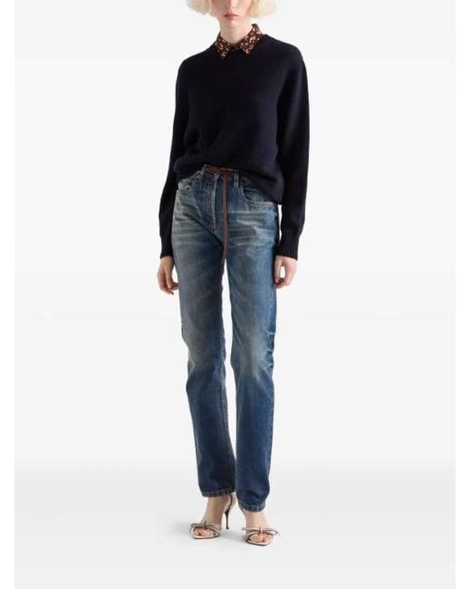 Prada Blue Ribbed Crew-Neck Sweater