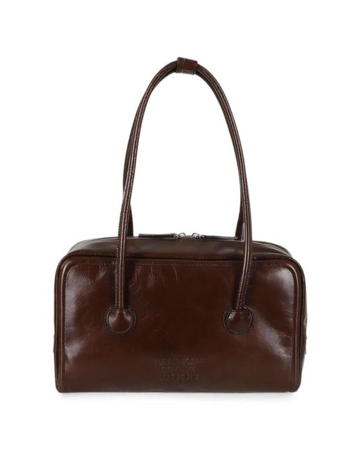 MARGE SHERWOOD Brown Soft Boston Crinkle-Effect Logo-Debossed Tote Bag