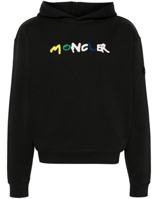 Hoodie en coton à logo brodé Moncler pour homme en coloris Black