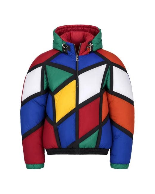 Dolce & Gabbana Blue Geometric-Patchwork Quilted Jacket for men