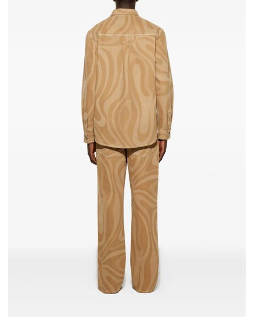 Emilio Pucci Natural Marmo-Print Straight-Leg Trousers